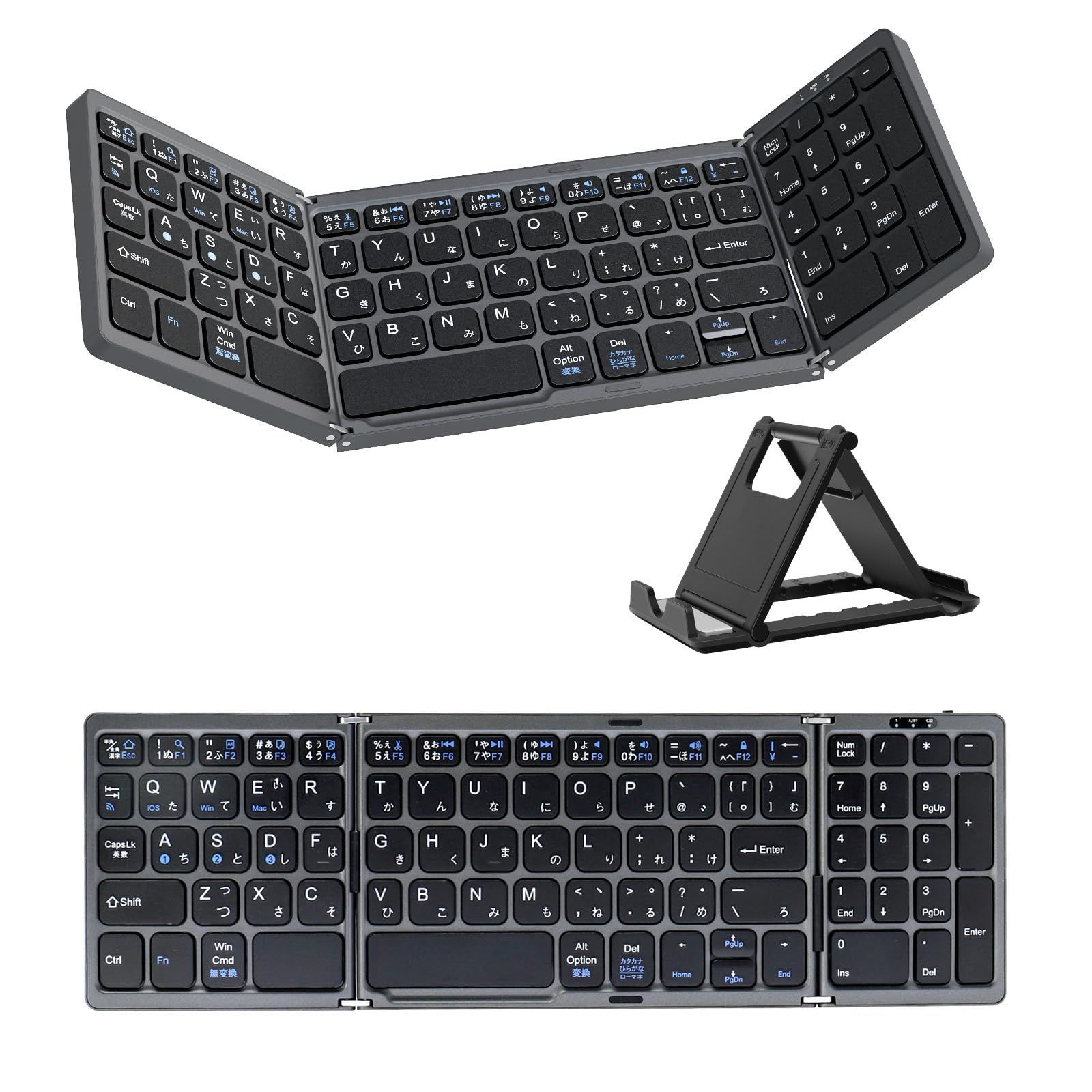 新品 Ewin 新型 ワイヤレス キーボード 折りたたみ テンキー付き Bluetooth キーボード 日本語配列 かな入力可能 3台デイバイス登録 ワンタッチ切替接続 Windows Mac iOS対応 Type-C充電式 ブルートゥ