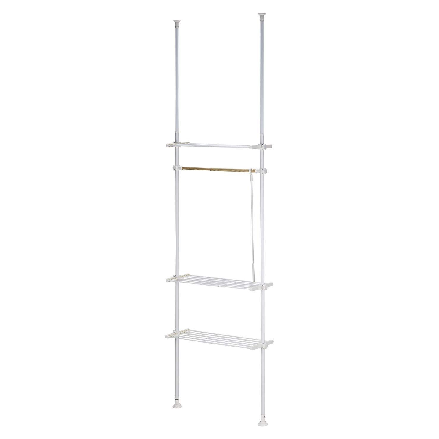 【新着商品】棚付き 突っ張りデザインハンガーラック 50~80×27×200~270 C0-TTP50WH ホワイト 【衣類収納・つっぱり棚・壁面収納】 ホワイト/オーク 武田コーポレーション