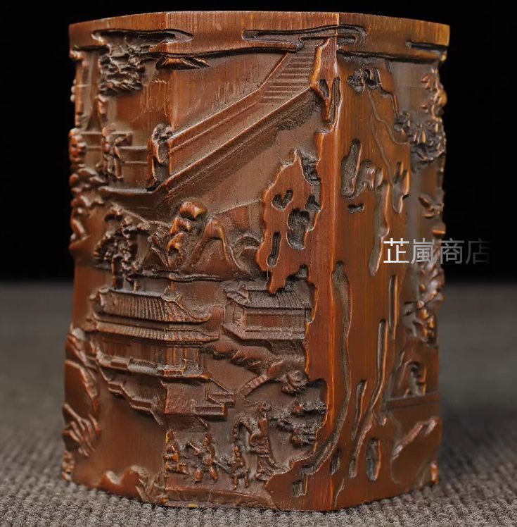 竹 彫刻 亭台楼閣筆箱 書道具 文房具 現代工芸品 美術品 置物 竹 彫刻 亭台楼閣筆箱 書道具 文房具 現代工芸品 美術品 置物 文房具