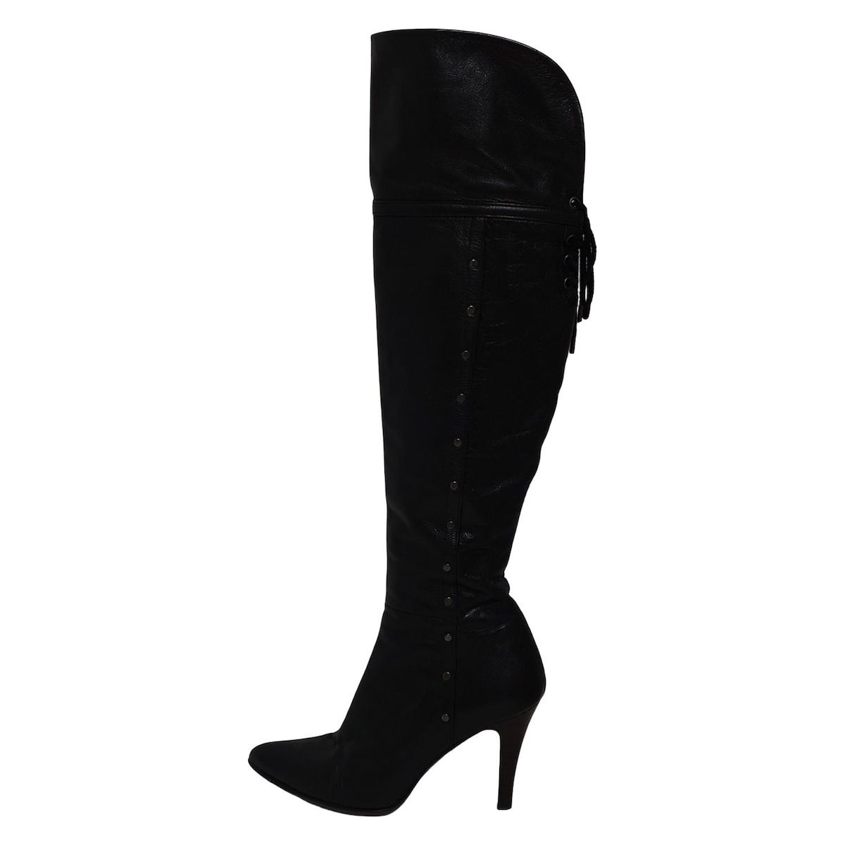 Pinky-Dianne ピンキー-ダイアン ロングブーツ 36 1 2 レディース - 黒 ニーハイ リベット レザー