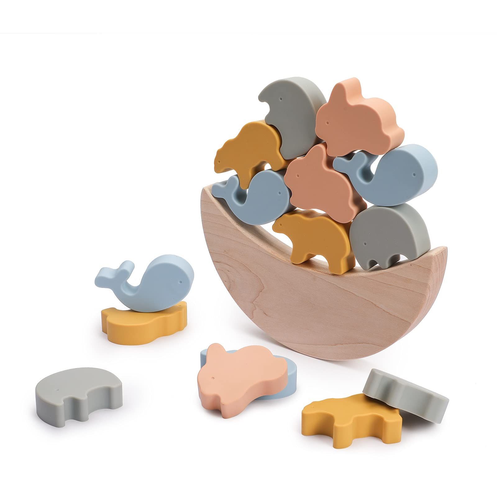 let's make 積み木 9点セット バランスゲーム おもちゃ バランスおもちゃ 赤ちゃん 知育玩具 子供 天然木 シリコン 無塗装 玩具 動物 早期開発 １歳 ２歳 集中力 指先訓練 パズル 出産祝い 誕生