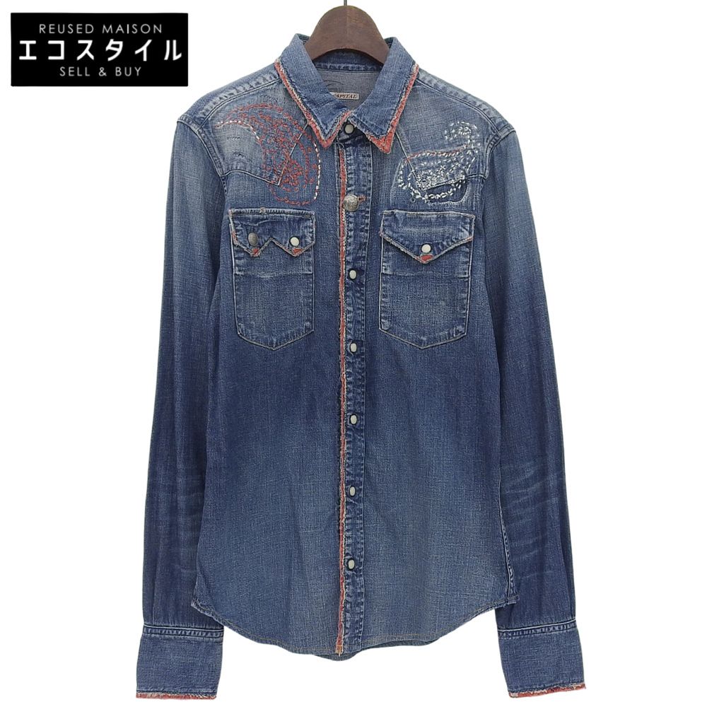 KAPITAL キャピタル BORO加工 赤刺繍 デニムシャツ トップス メンズ ブルー ―