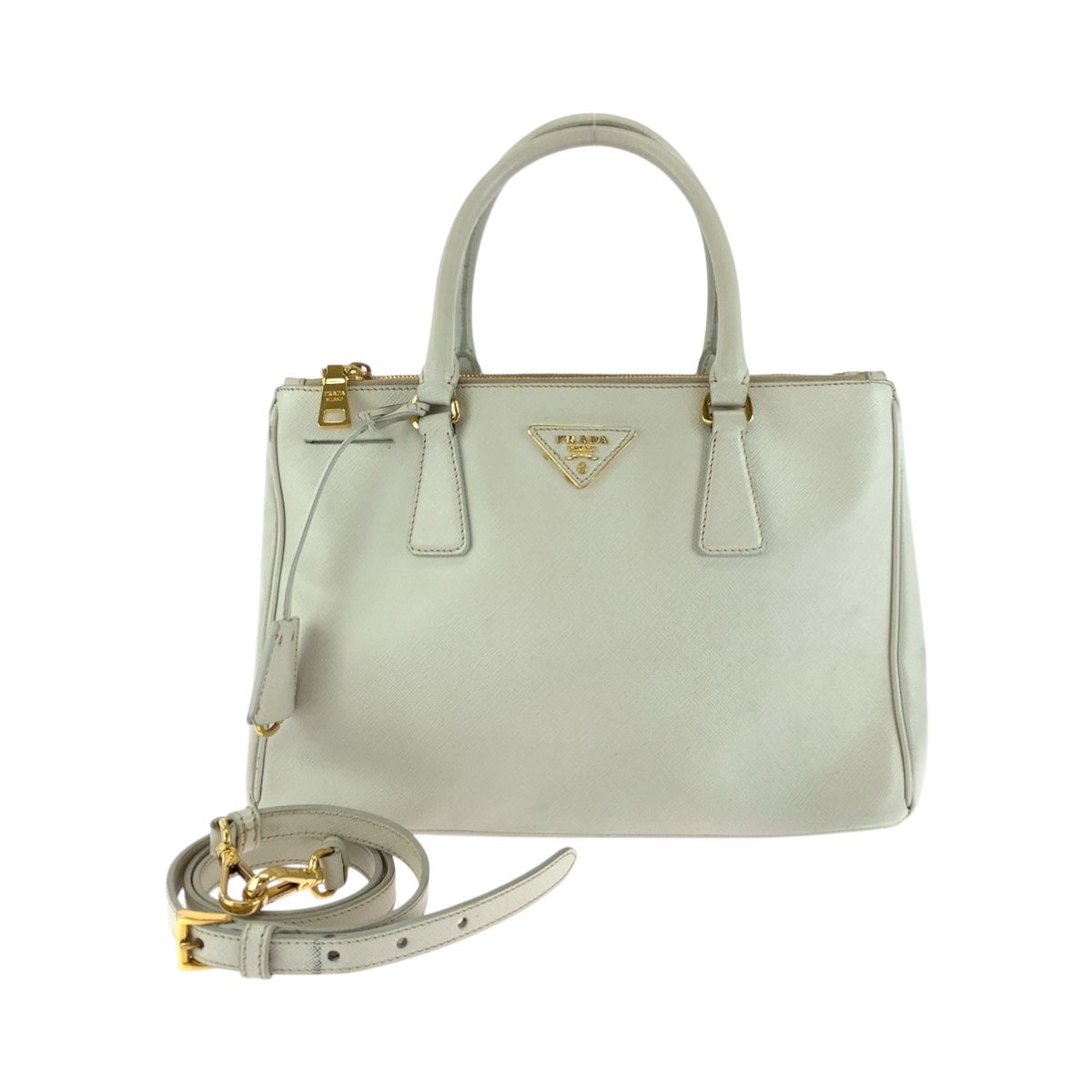 美品 PRADA プラダ サフィアーノ ガレリア ホワイト レザー