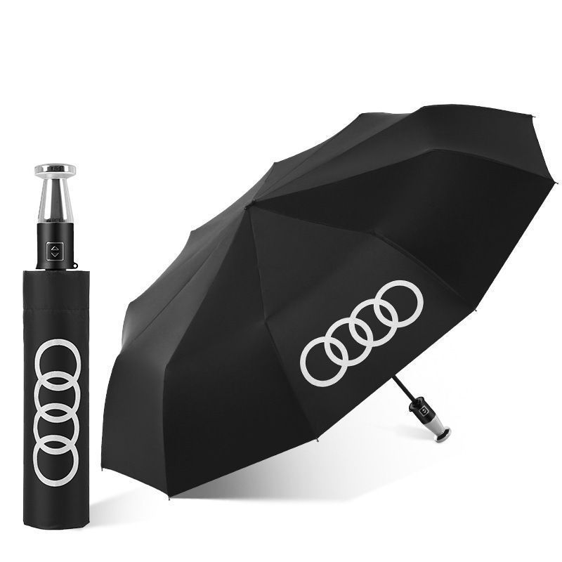 新品！アウディ Audi 折りたたみ傘 ケース付 ブラック フルオート（自動式）10骨 晴雨兼用 遮光 遮熱 超軽量 折り畳み傘 収納袋付 Q2 Q3 Q5 Q7 A3 A4 A6 A8 TT RS