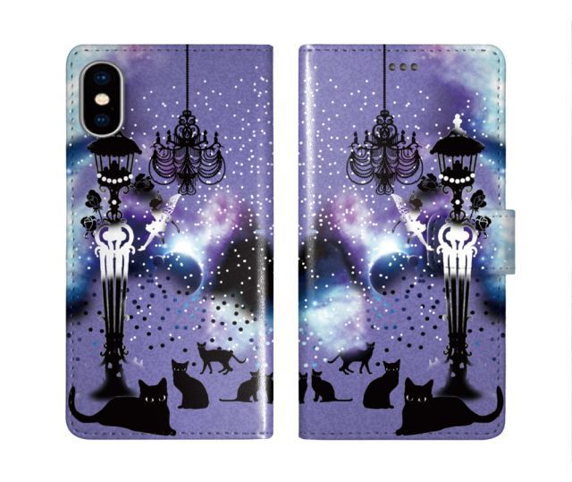 スカラー スマホケース Galaxy A55 5G SC-53E 手帳型 ギャラクシー SC-51E SC-53D SC-56C SC-56B SC-53B SC-51A スマホカバー 全機種対応 scolar 雪降る街 ネコ 街灯 フリップ ダイアリー か