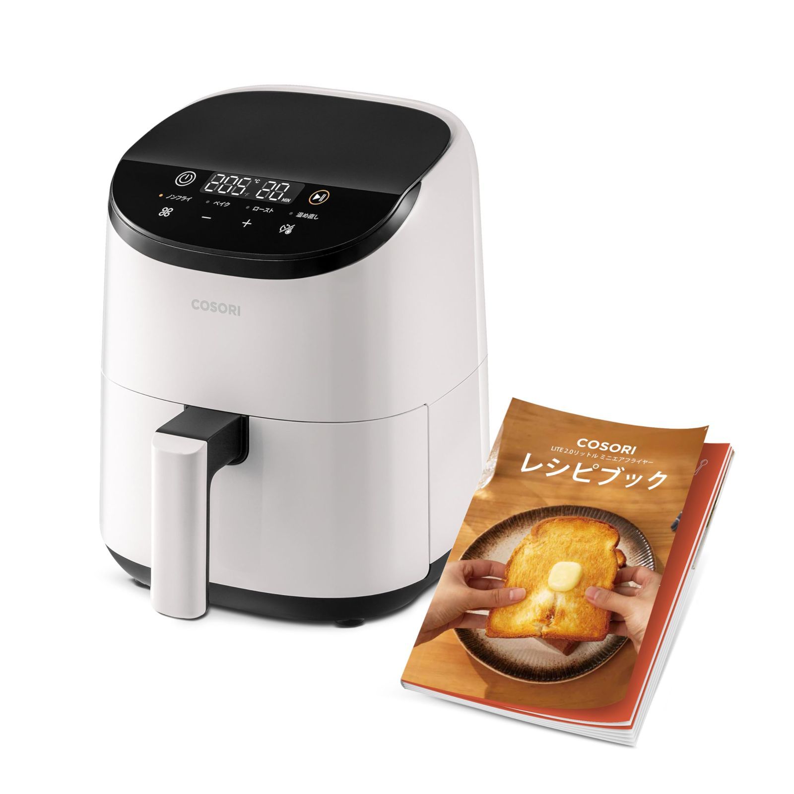 COSORI コソリ ノンフライヤー 2L 一人用 エアフライヤー オイル97%カット 省エネ ミニ 卓上 電気 フライヤー 揚げ物 レシピ付き PSE認証済み ホワイト
