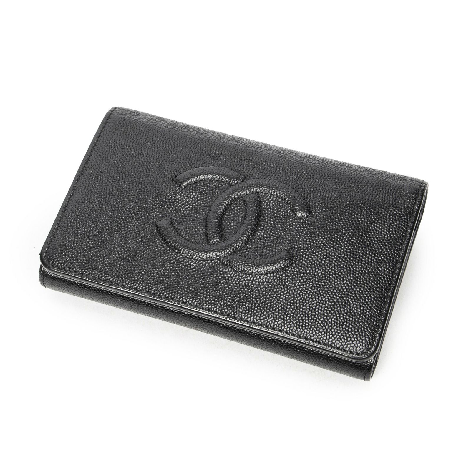 CHANEL シャネルタイムレス二つ折り財布黒キャビアレザーA