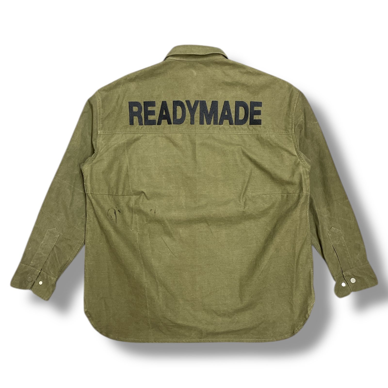 参考上代110000円 READYMADE 21AW OVERSIZE SHIRT オーバーサイズシャツ 長袖シャツ ミリタリー レディメイド RE-CO-KH-00-00-187 カーキ 3 93585A7