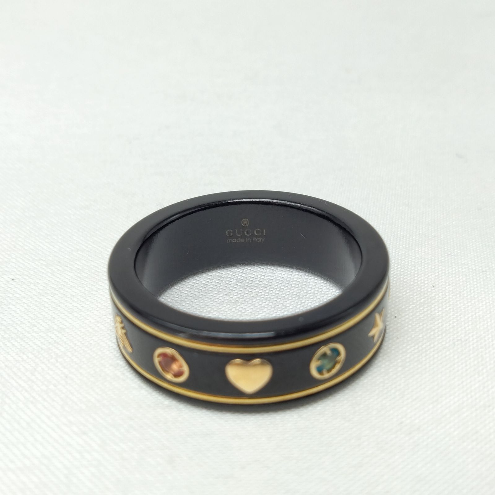 ✨️GUCCI✨️グッチ アイコンリング 750YG/ブラックシンセティック