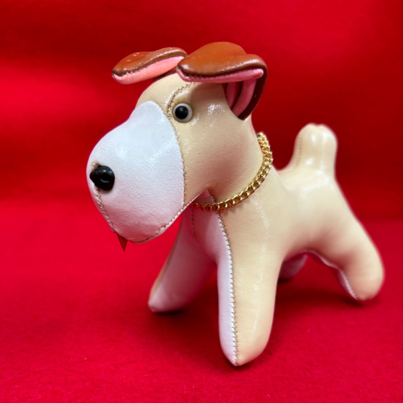 おがくずぬいぐるみ レザー人形 犬 昭和レトロ 箱付き 未使用 zz