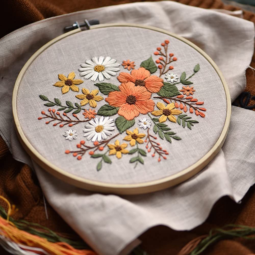 アンちゃん様専用。手刺繍生地(お花リース格子タイプ) （楽天