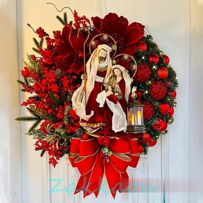 クリスマスリース シーンライト付き 松の枝 壁掛け飾り 玄関ドア 花 冬 30cm|40cm クリスマス キリストCYB789特別価格