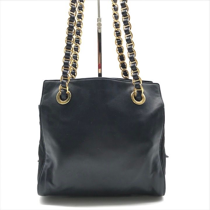 良品 PRADA プラダ ロゴ型押し レザー チェーン ショルダー
