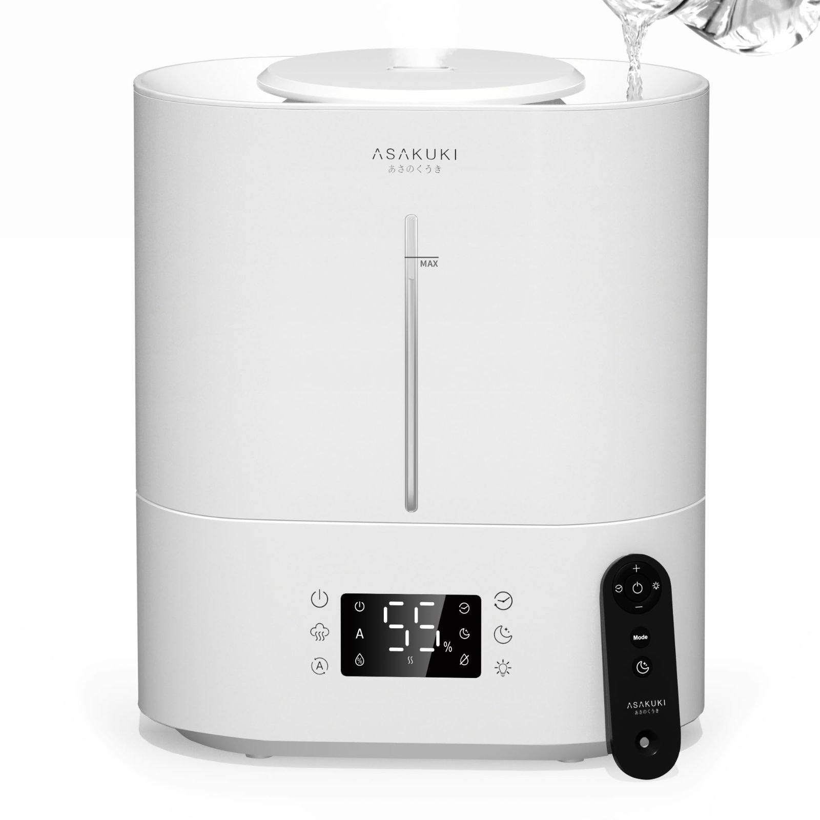 ASAKUKI 加湿器 大容量4L 超音波式 アロマ対応 自動湿度調整 40時間連続稼働 上から給水 静音 タイマー 睡眠モード ナイトライト 空焚き防止 ミスト量3段階 加湿量最大200ml|h 18畳対応 リモコン付き 寝室用