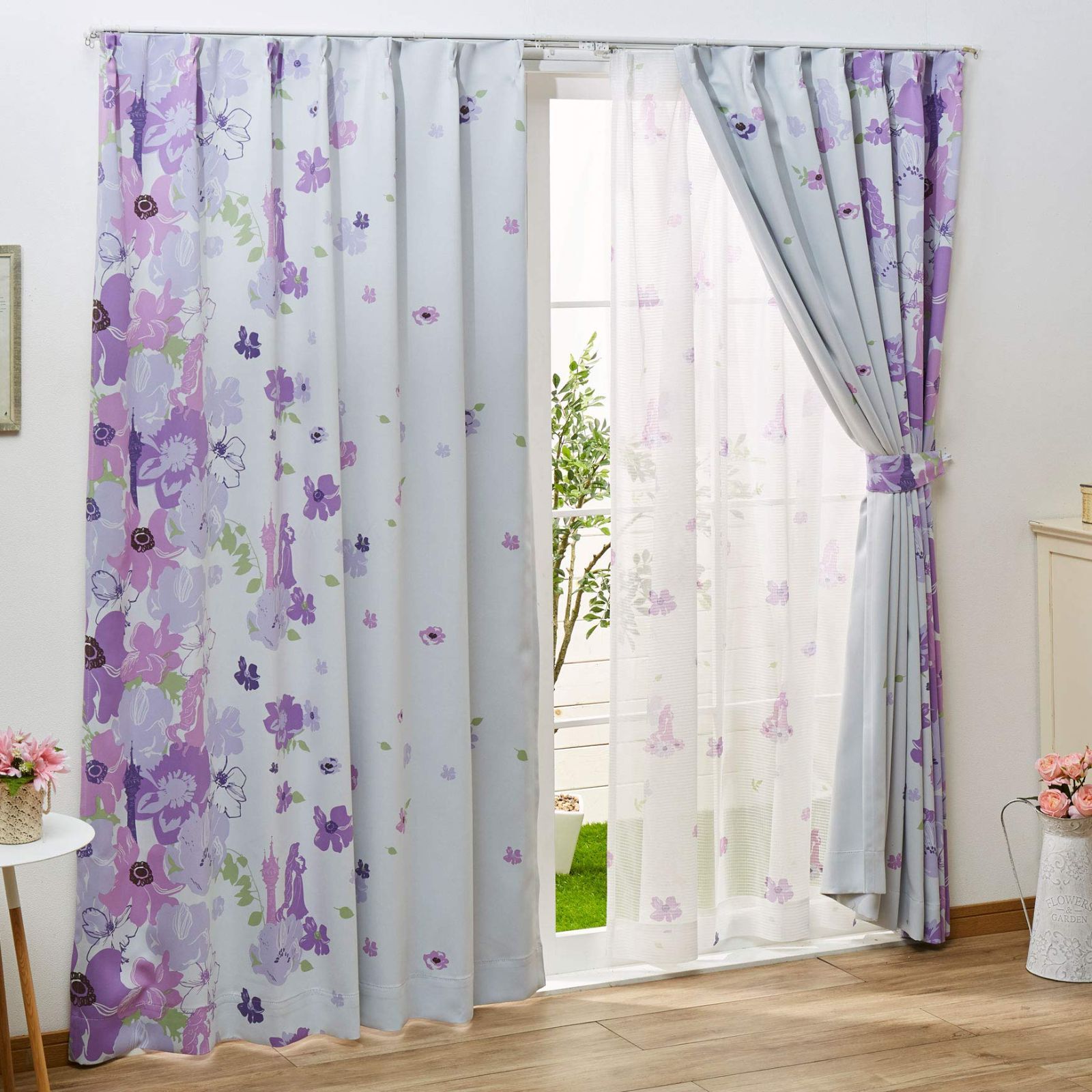 人気商品 遮光 遮熱 カーテン レース 2級 4枚セット 幅100×178cm丈 ディズニー ディズニープリンセス 塔の上のラプンツェル 丸洗い可 ラプンツェル キャラクター SB-432|SB-433