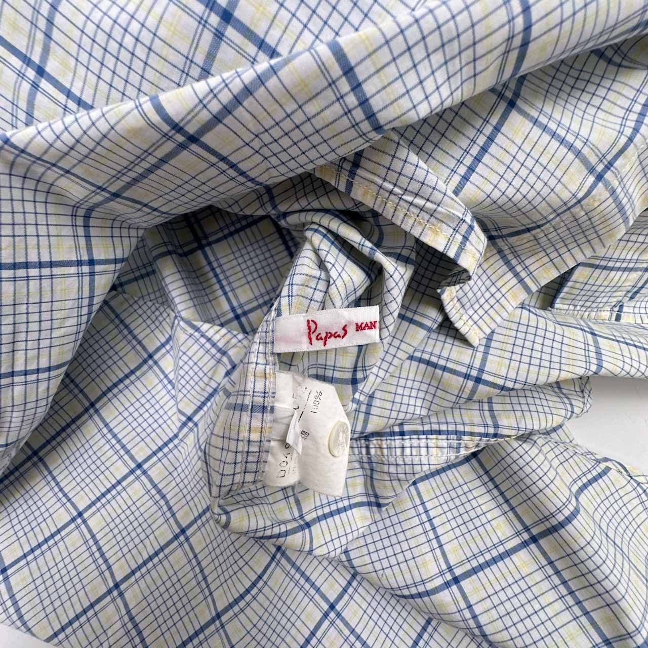 Papas パパス チェック柄 長袖 シャツ Mサイズ/ブルー×ホワイト