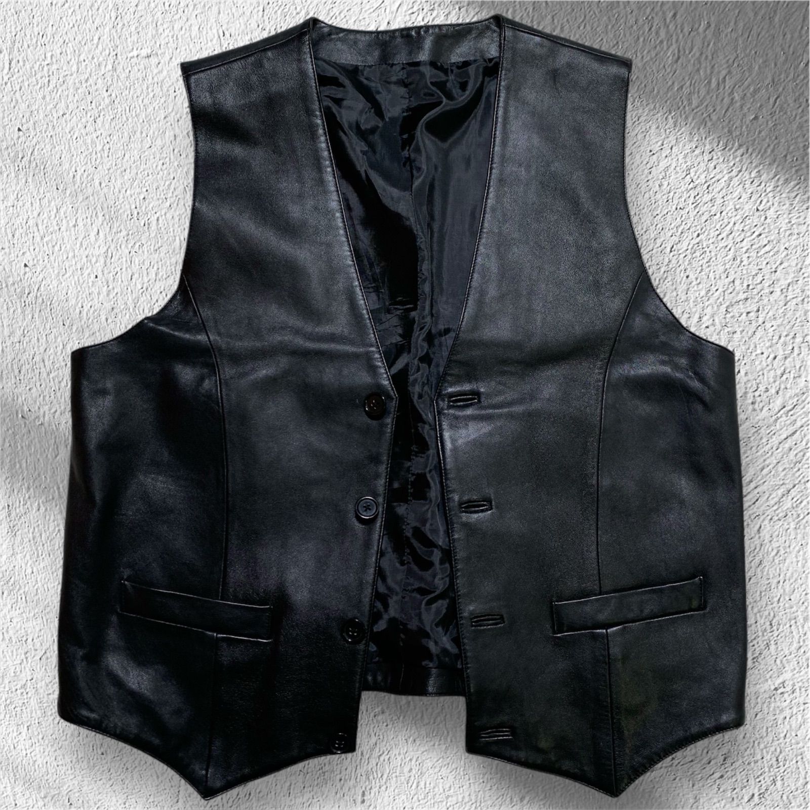本革・羊革】レザーベスト メンズ XL ブラック シンプルデザイン 