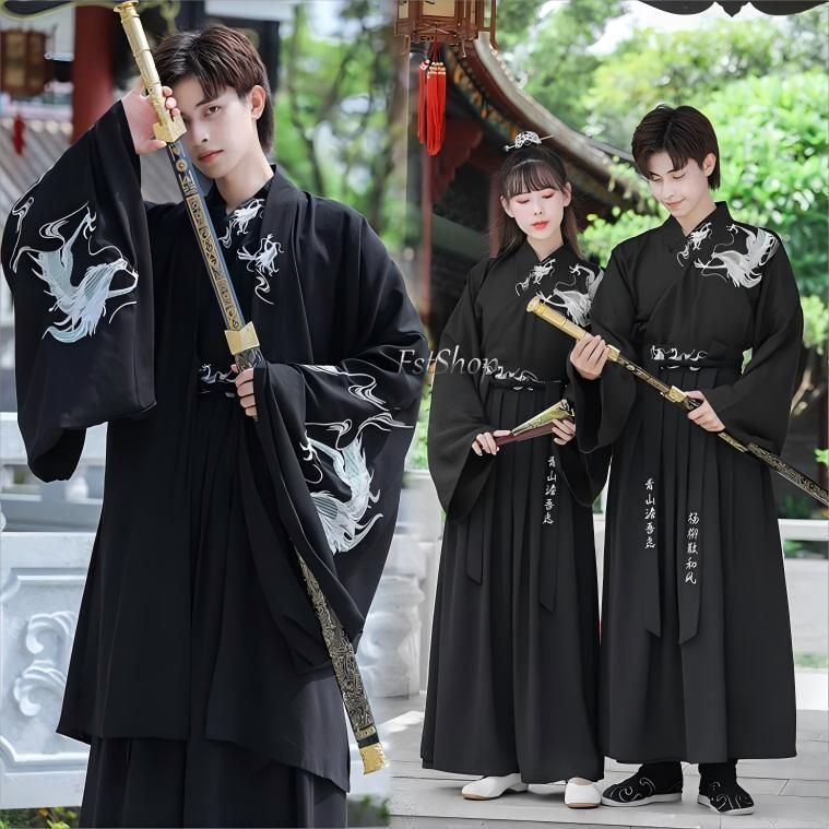 ♥ 漢服カップルペア男女通用コスプレ服 舞台ステージダンス衣装 唐装2点セットアップ演出服メンズ男女兼用レディース古代コスプレ衣装 大人用 CS00913BJ