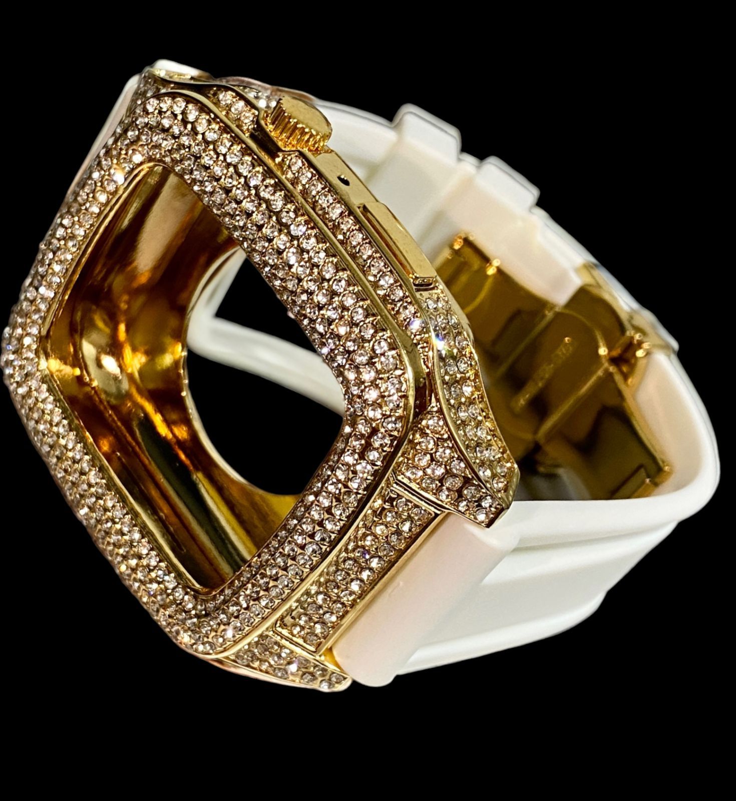 HGapplewatchバンド　ステンレス　カバー　キラキラ　ラバーベルト　アップルウォッチケース　44mm45mm  メンズレディース
