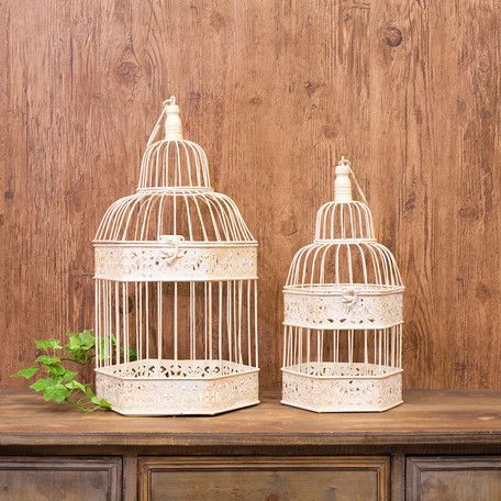 2個SET 】アンティーク調 フローリストバードケージ ヘキサゴン White