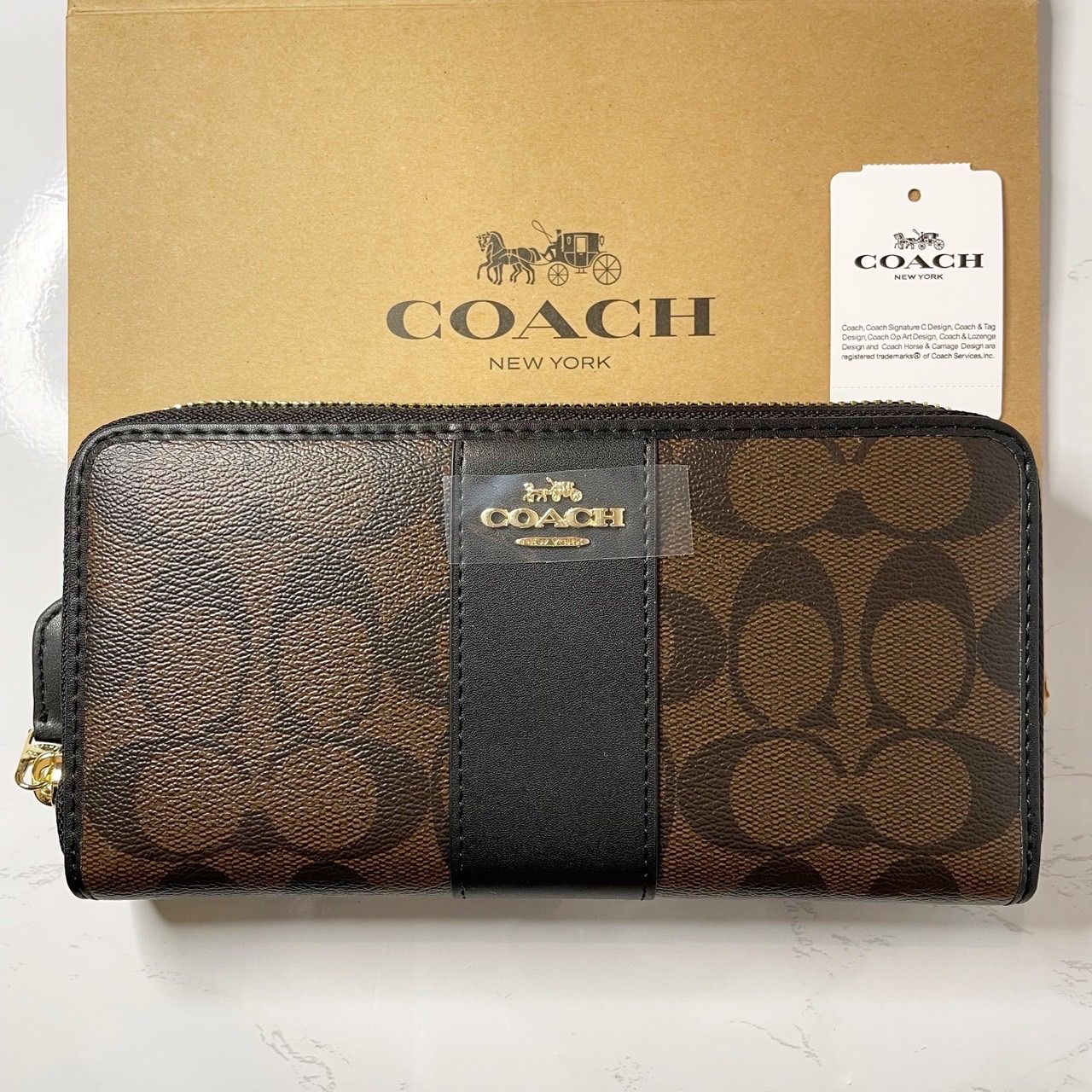 COACH シグネチャー アコーディオンジップ ダークブラウン&ブラック