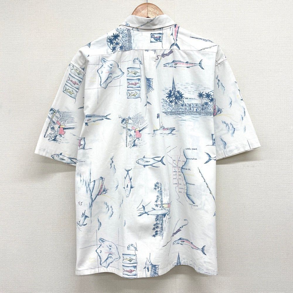 80's US古着 Reyn Spooner アロハ シャツ 半袖 マグロ柄 総柄