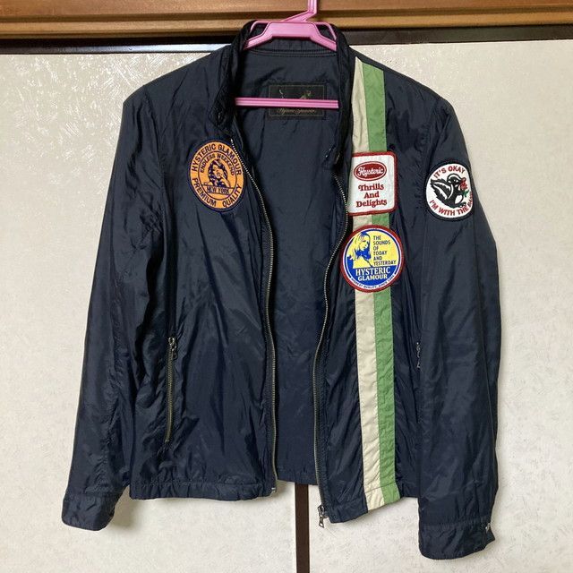 ヒステリックグラマー ナイロンライダースジャケット ワッペン 黒