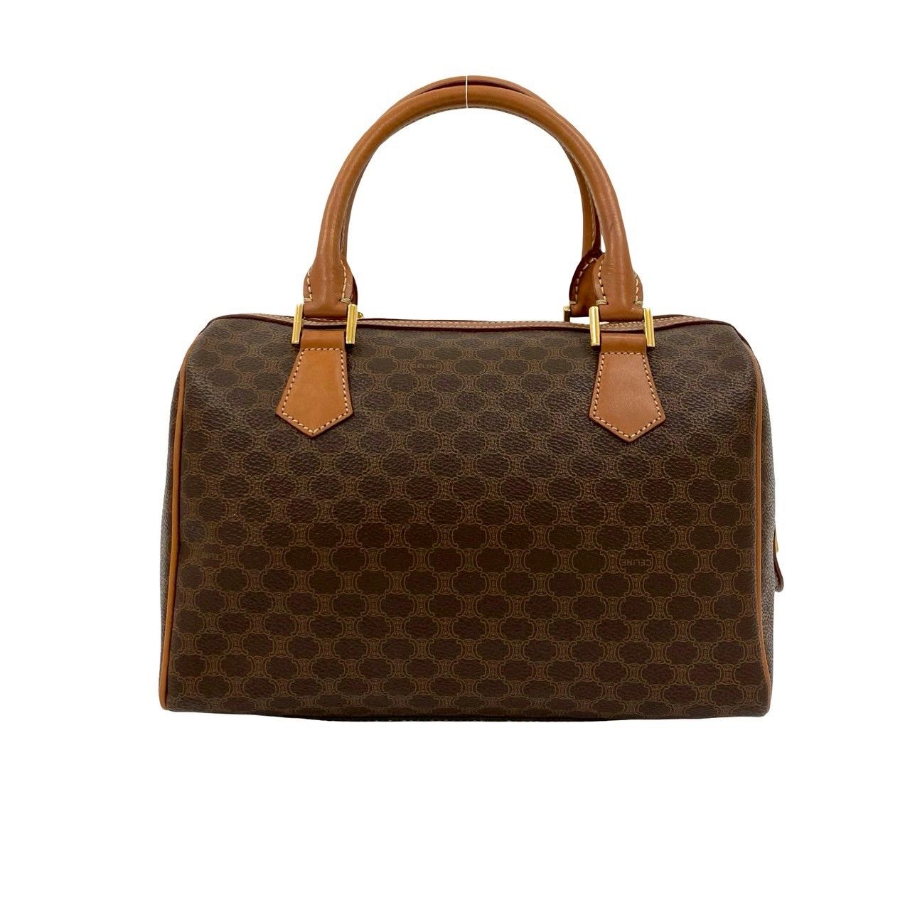 【美品】CELINE マカダム ボストンバッグ トリオンフ 総柄　レザー ロゴ CELINE セリーヌ ボストンバッグ マカダム柄 PVC×レザー トリオンフ
