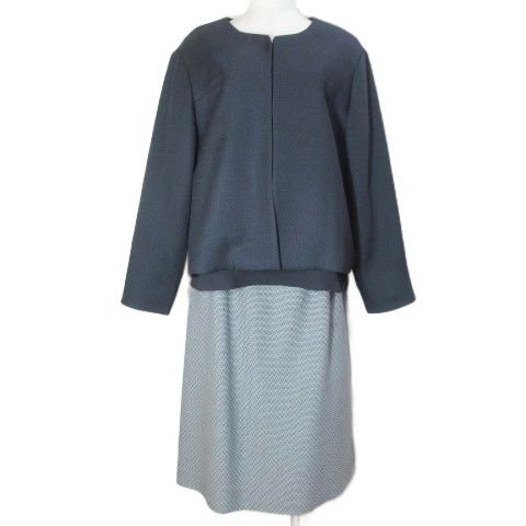 アンフィニ INFINE 大きいサイズ セットアップ フォーマル セレモニースーツ 3点セット ブラウス ノー ジャケット スカート ひざ丈 ラメ レース 15 XL相当 ネイビー系 X