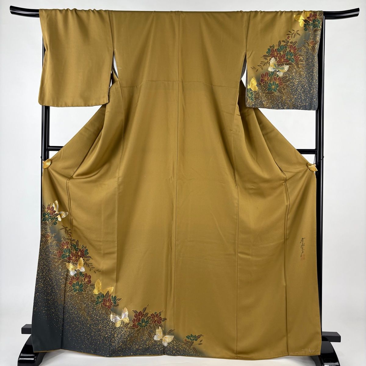 付下げ 身丈169.5cm 裄丈68.5cm L 袷 斉藤三才 落款 蝶 草花