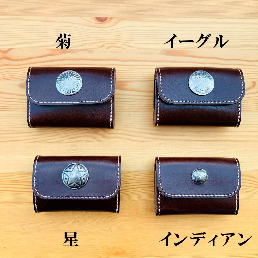 コインコンチョ付きミドルウォレット 三つ折り財布・コンチョ付き 栃木レザー本革革財布 折り財布