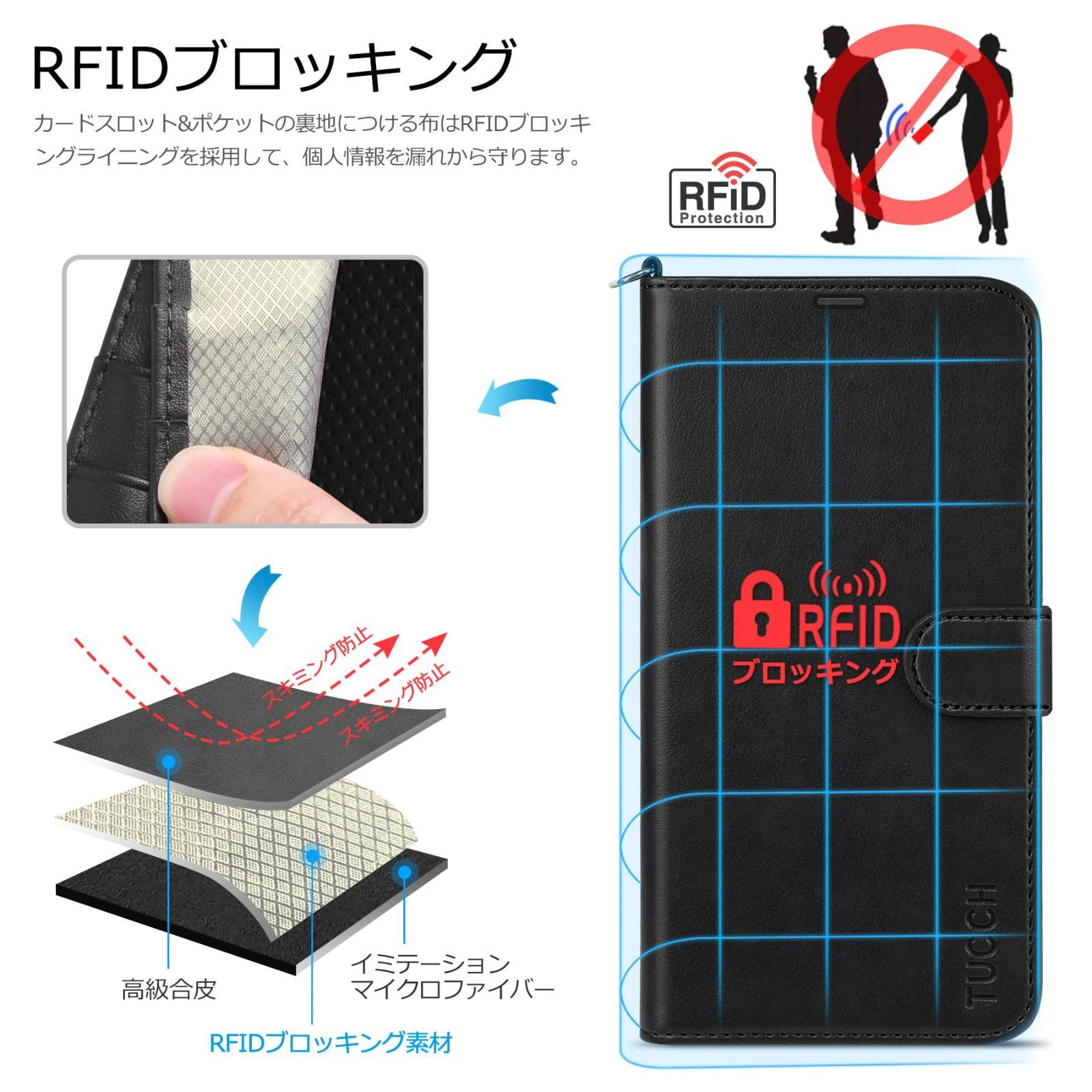 TUCCH iPhone14 対応 ケース 手帳型ストラップ付き iPhone 14 ケース カードポケット [RFIDブロッキング] スタンド機能 PU合皮 アイホン 14 手帳 ケース スマホケース (iPhone 14 5G 6.1 インチ対