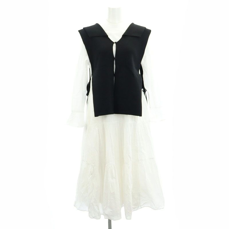 アメリヴィンテージ Ameri VINTAGE 22SS COLLAR KNIT VEST WITH DRESS ワンピース カラーニットベスト  2点セット レイヤード ロング 長袖 S 黒 白 ブラック ホワイト /HS □OS - メルカリ