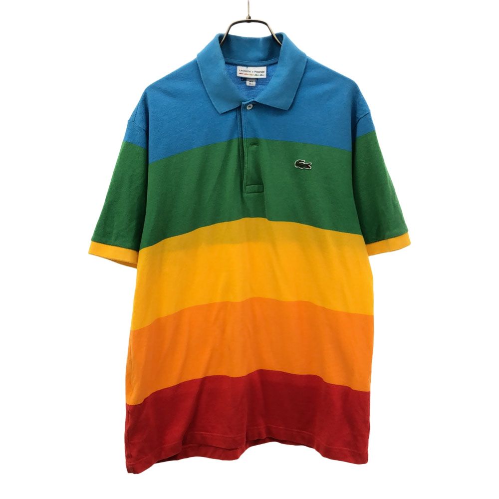 ラコステ ポラロイド コラボ ロゴワッペン 半袖 ポロシャツ 5 LACOSTE Polaroid レインボーカラー 鹿の子地 メンズ