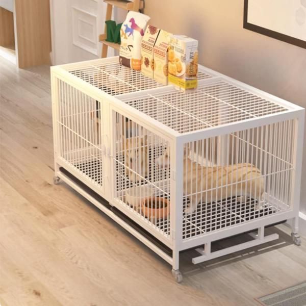 タイムセールも有。 犬の繁殖ケージ 相反する2匹の犬を引き離すことができる 犬のケージ の真ん中に仕切りがあります 犬小屋?ケージ ダブルドア付き トレー付き キャスター付き 組立