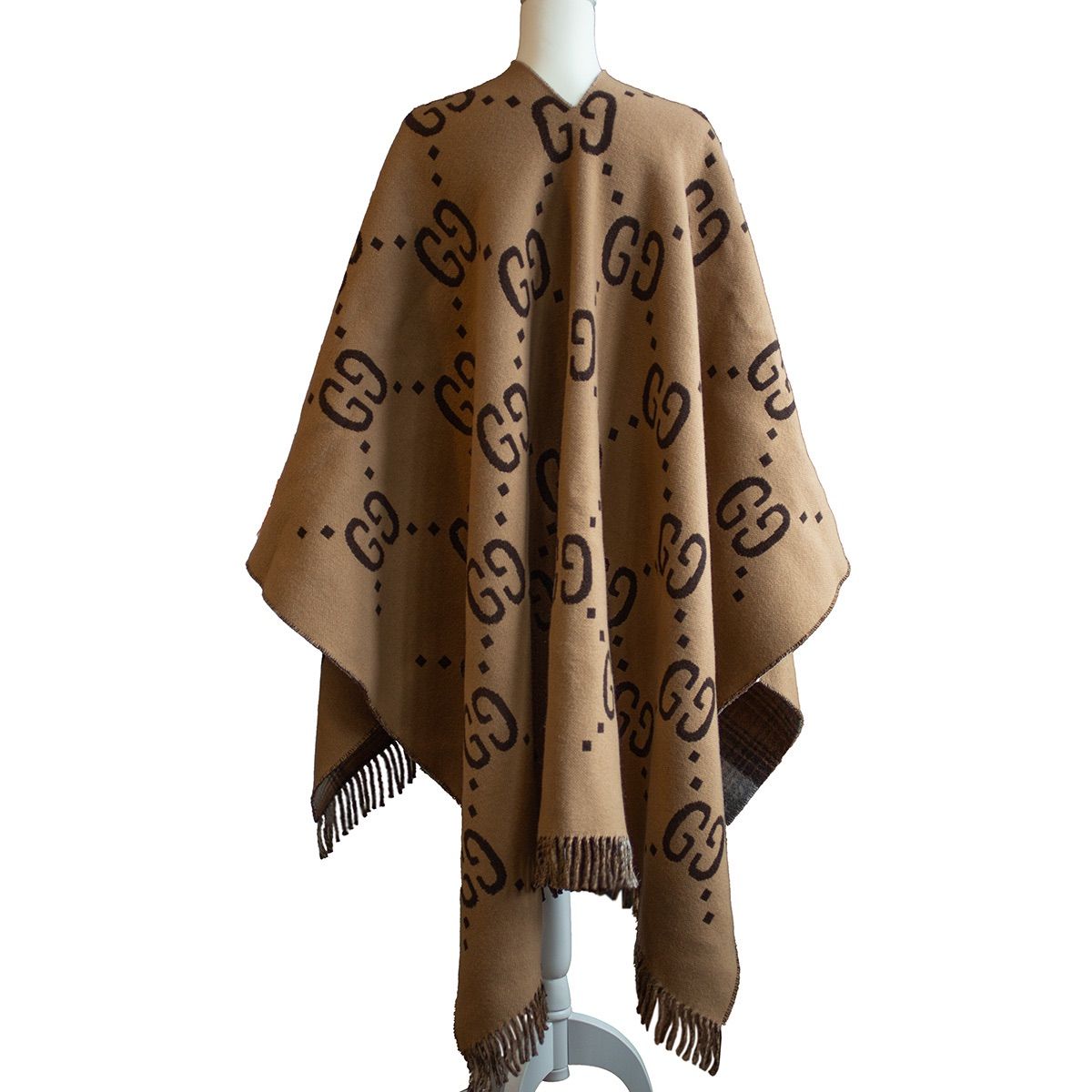 GUCCI】グッチ GGウール リバーシブル ポンチョ 553118 ブラウン
