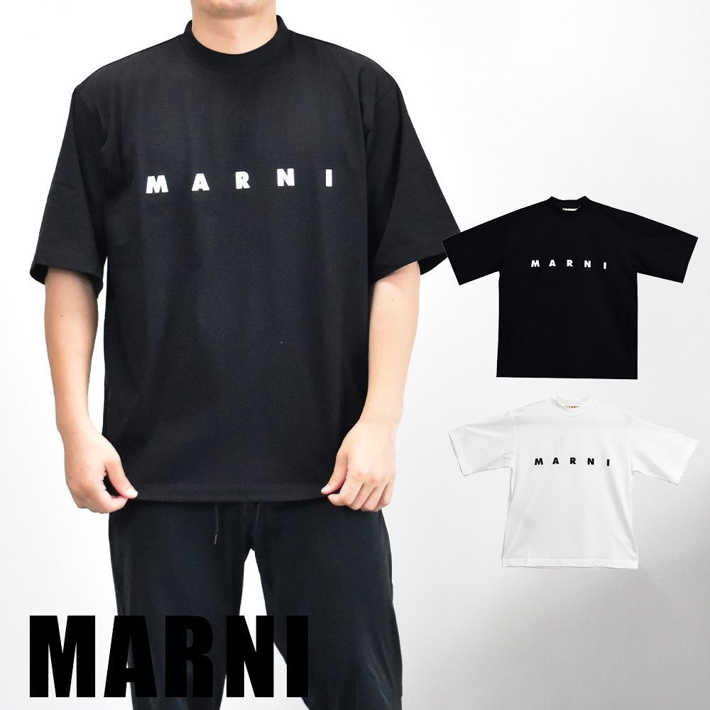 【マルニ】ロゴ 半袖Tシャツ ストレート コットン ブラック MARNI マルニ LOGO T-SHIRT Tシャツ 半袖 クルーネック ロゴT