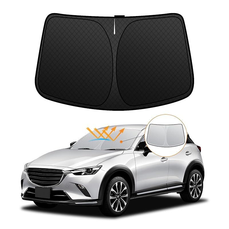 【強化版】マツダ CX-3 DK系 フロントガラスサンシェード H27.2-現行 UVカット 吸盤不要 遮光断熱 夏 紫外線 UVカット 簡単着脱 内装パーツ 車種専用設計 折り畳み式 収納袋付き 0