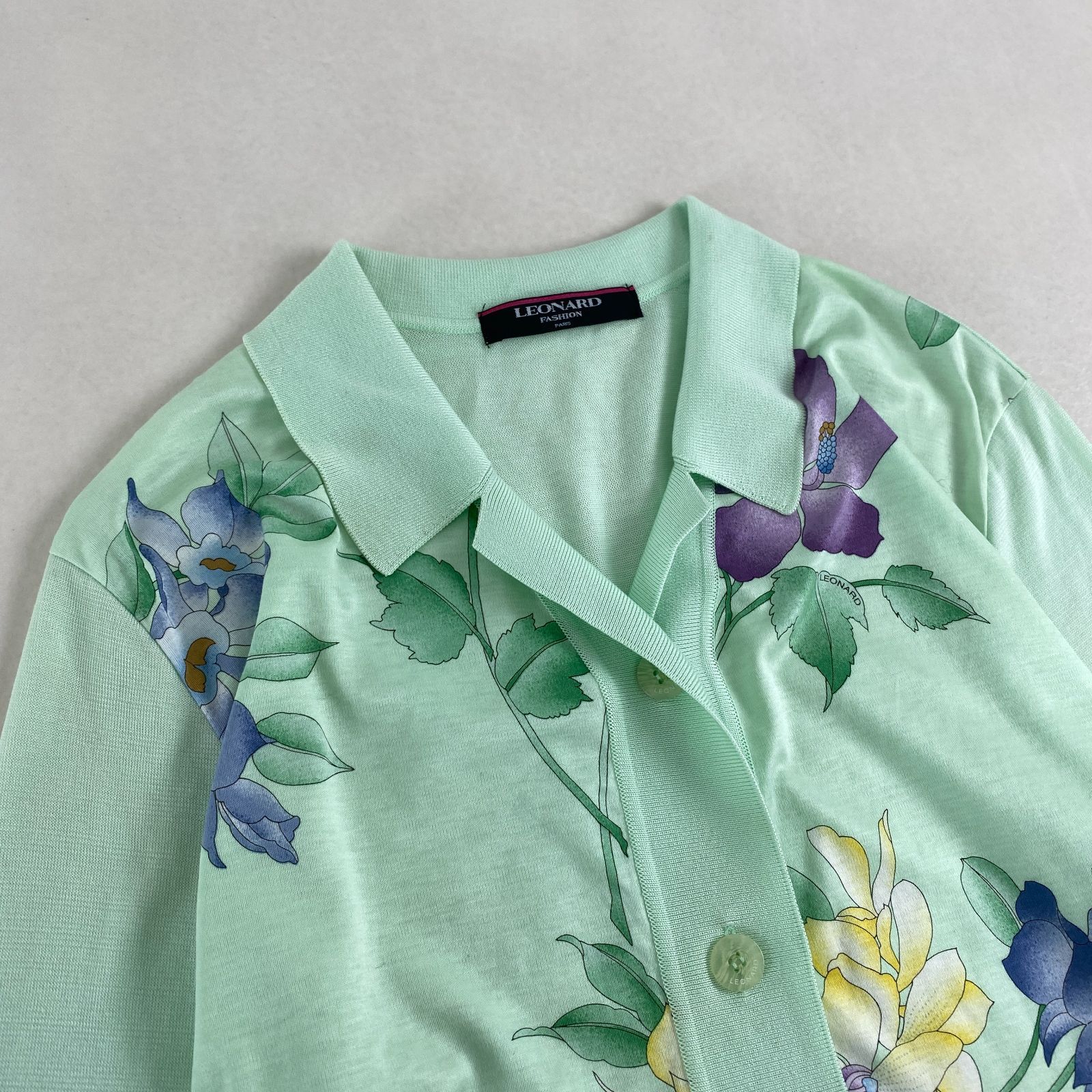 レオナール 長袖ブラウス 花柄 ミントグリーン L LEONARD FASHION 