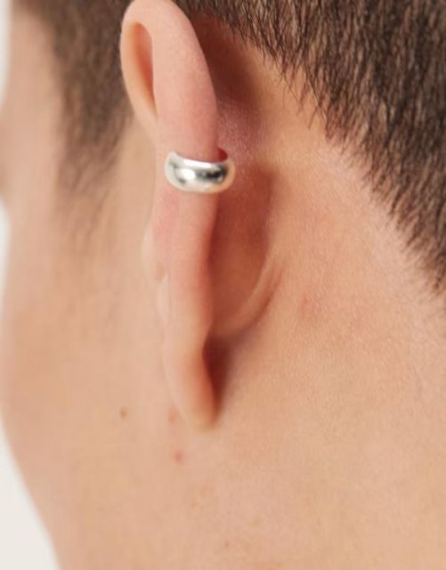 送料無料 エイソス メンズ ピアス イヤリング アクセサリー ASOS DESIGN festival sterling silver rounded edge ear cuff in silver SILVER