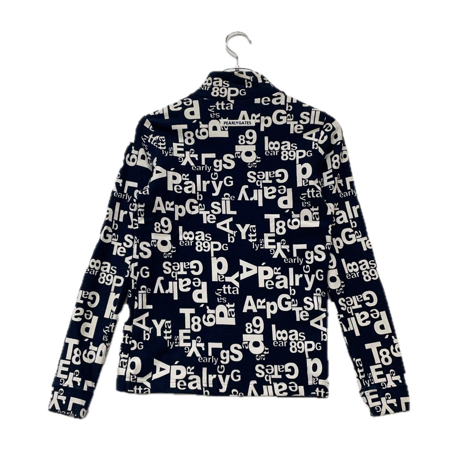 レディース パーリーゲイツ PEARLY GATES 長袖シャツ 0 S 紺 白 ネイビー ホワイト ロゴ 総柄 モックネック 裏起毛