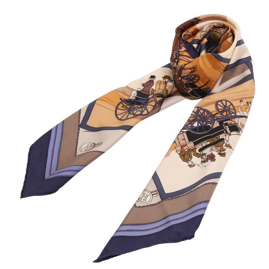 HERMES エルメス 大判スカーフ シルク100％ Hカレ 90 馬車とハット  