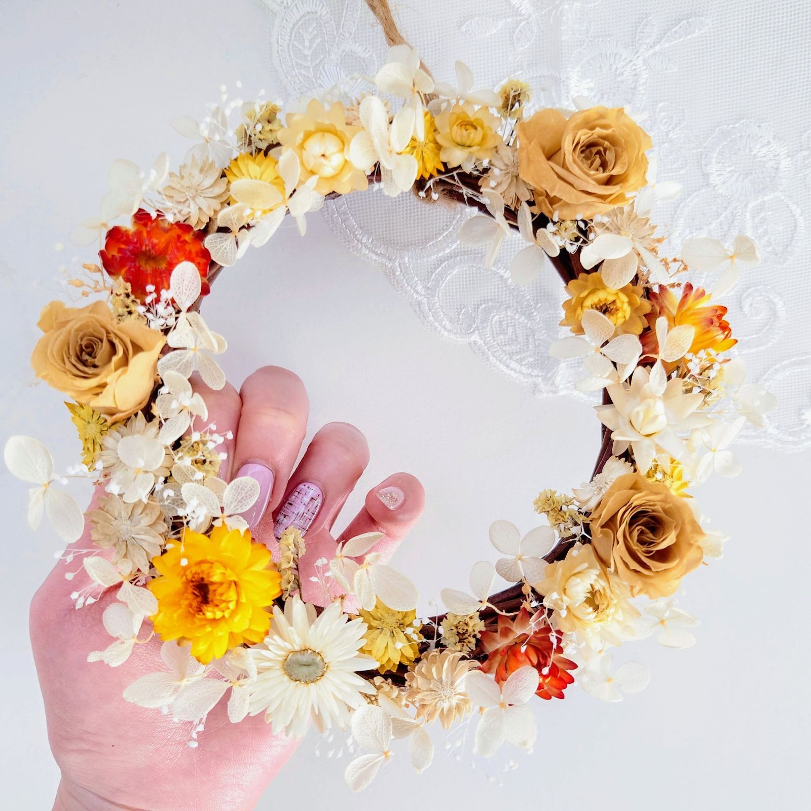 アロマストーンマリア様&フラワーリースセット アロマストーンマリア様&フラワーリースセット ドライフラワー花束（小