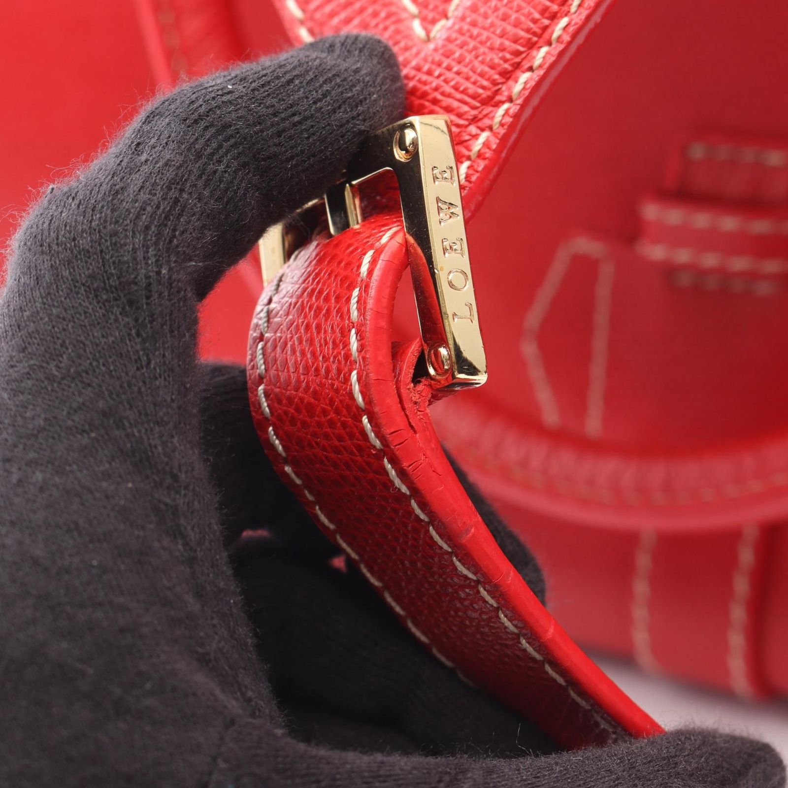 ロエベ LOEWE ハンドバッグ トラベラー ボーリング レッド レザー  