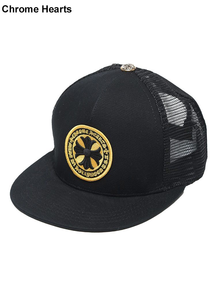 Chrome Heats (クロムハーツ) コットンツイル×メッシュ ロゴワッペン トラッカーキャップ CHCHPLUSCAP メンズ (ブラック)