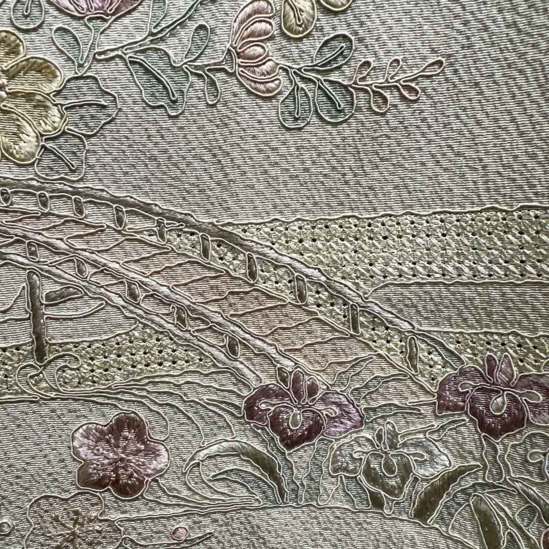 付け下げ スワトウ刺繍 風景 屋敷 菊 梅 橘 牡丹 御所車 着物 023a d