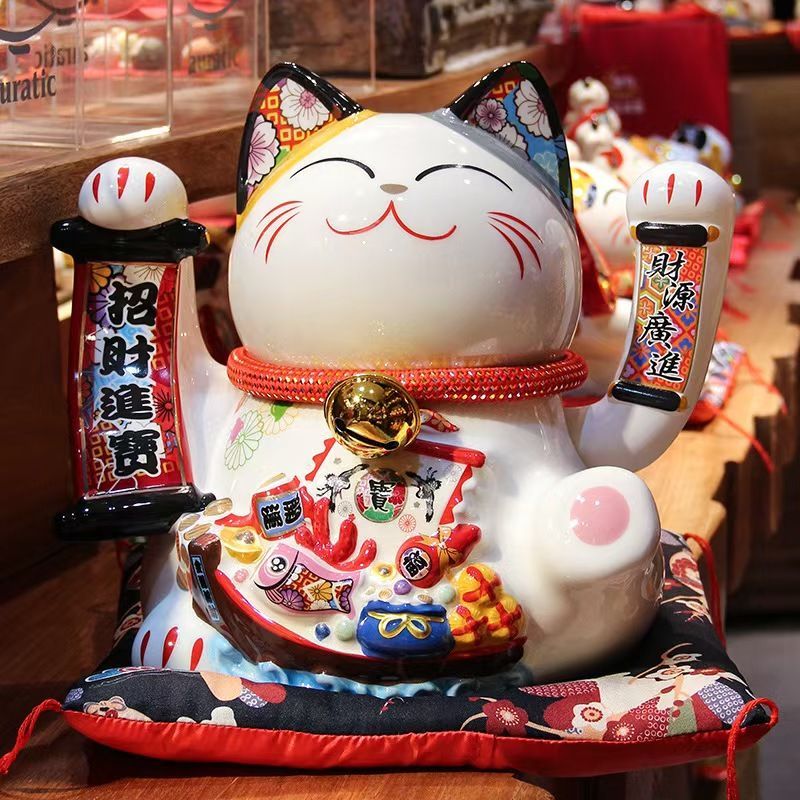 【招財進寶】12寸網紅陶器 猫の貯金箱の開業の贈り物のアイデアは家と日本式の置物の招き猫
