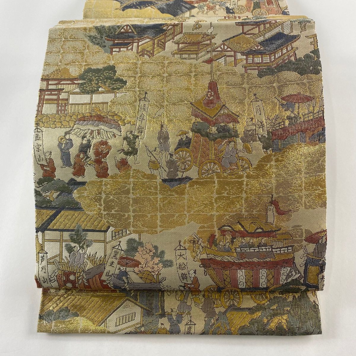 丸帯 名品 祇園祭 金糸 箔 金色 全通 正絹