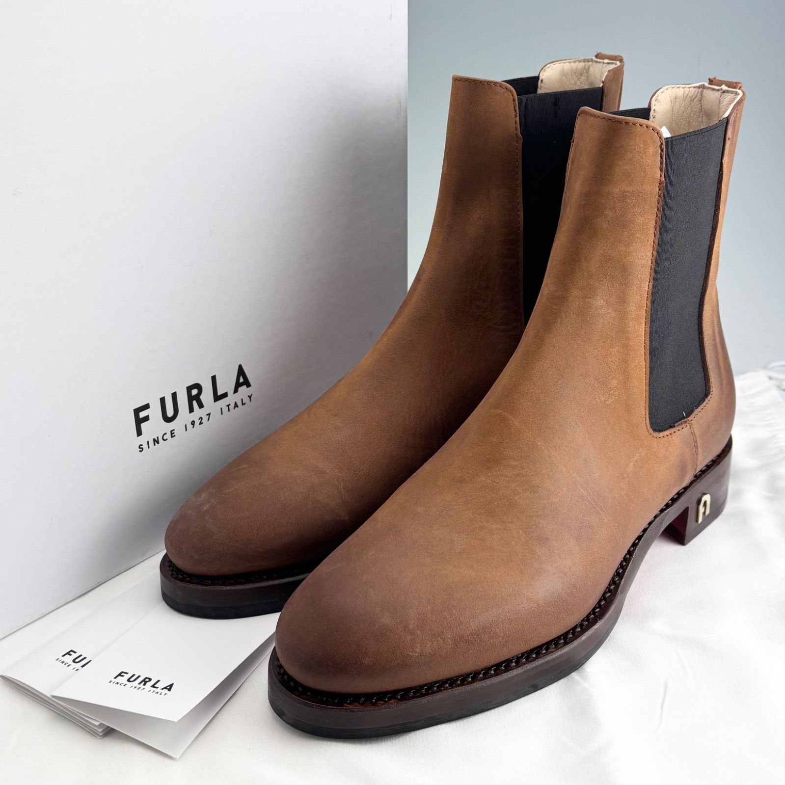 ♥品 FURLA HERITAGE CHELSEA BOOTS COGNAC 37 23.5cm フルラ チェルシーブーツ サイドゴア