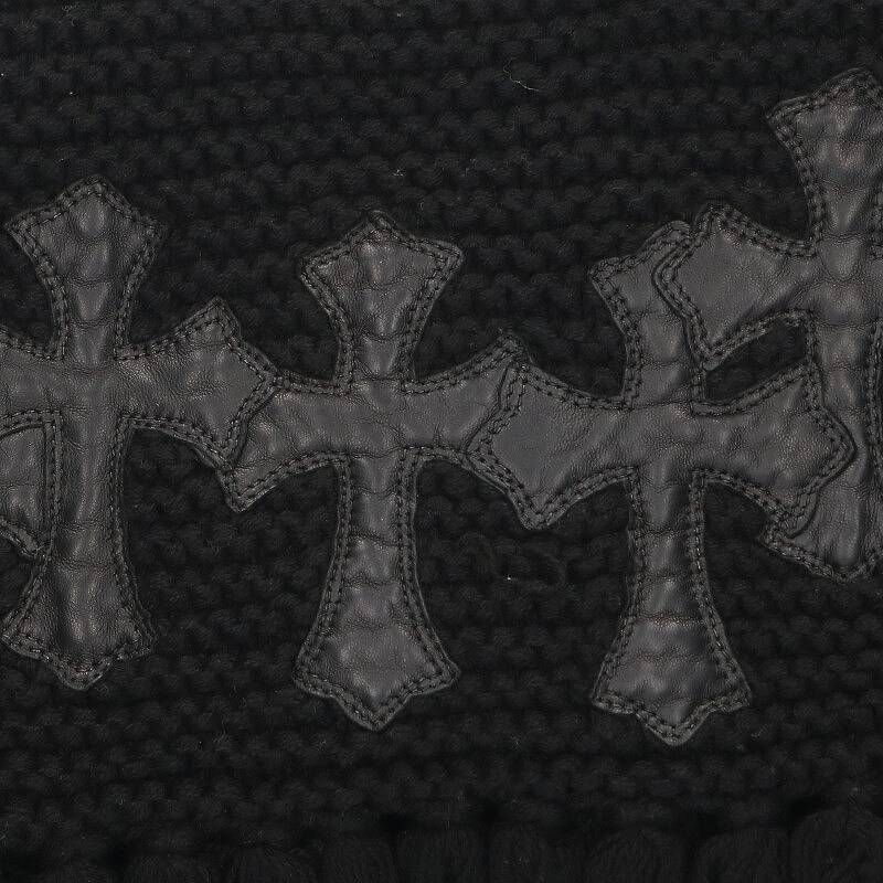 クロムハーツ クロスパッチ付きフリンジストールマフラー メンズ  